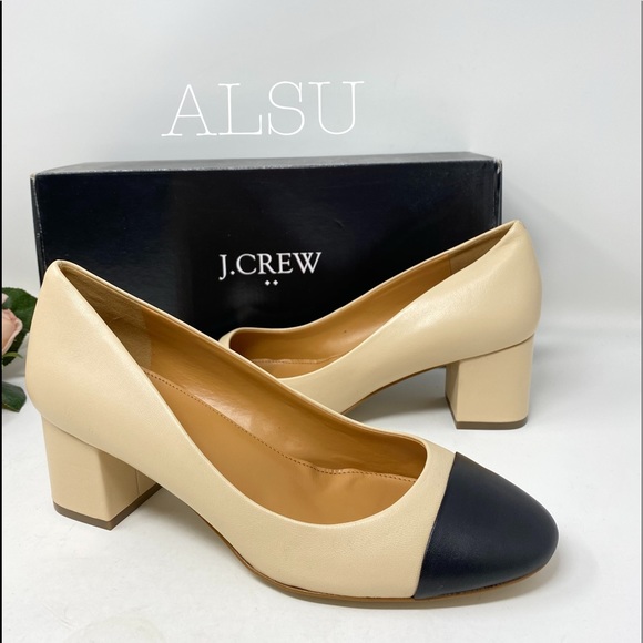J.Crew Bryan Leather Cap-Toe Block Heels Beige - Picture 4 of 8
